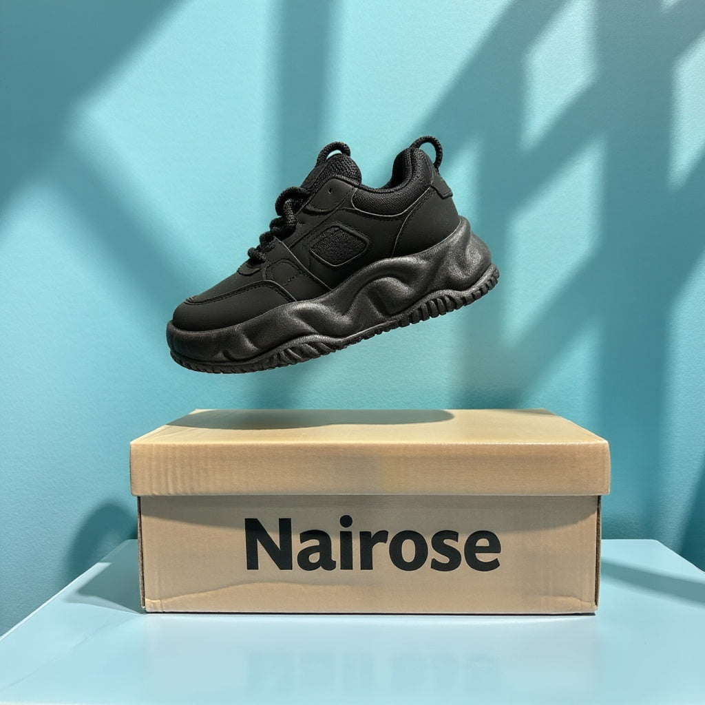 Nairose Black Platform Sports Shoes for Women